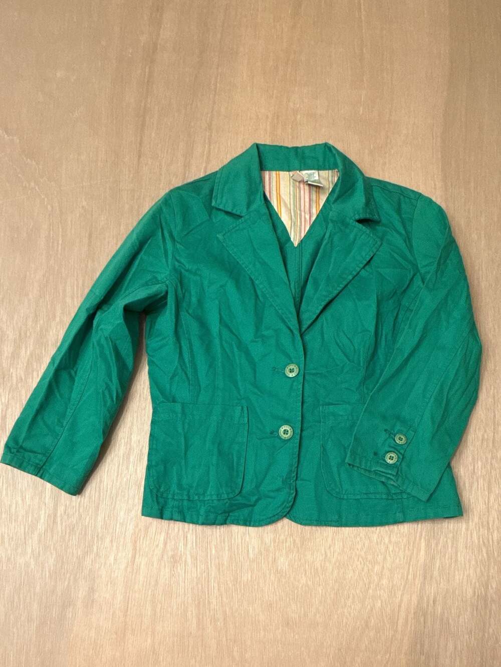 Bill Blass Green Cotton 3/4 Sleeve Blazer Jacket